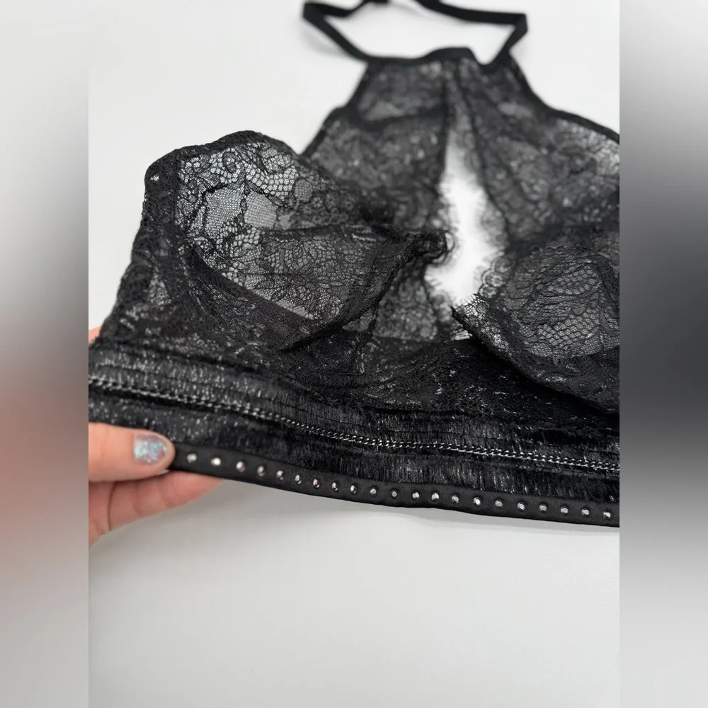 Victoria's Secret Sexy Black Floral Silver Lace Halter Bralette NWT Sz XL - Picture 5 of 16